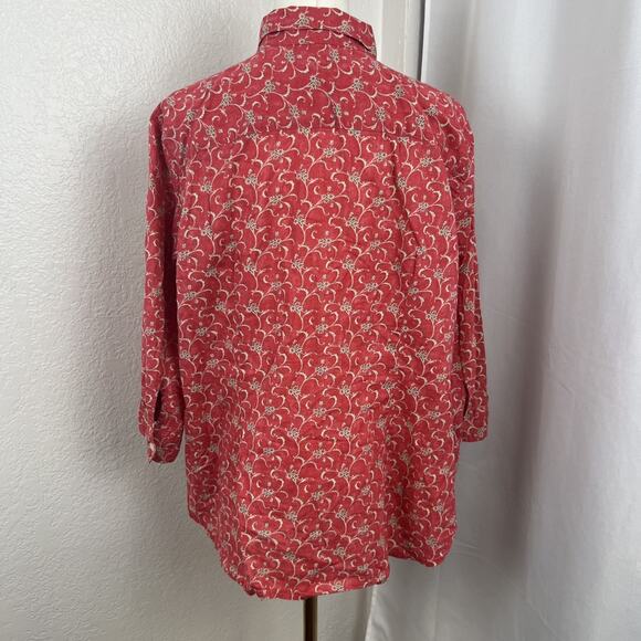 Ralph Lauren Top Womens 1X Rustic Red Floral Button Down Cottagecore Garden - Picture 5 of 9